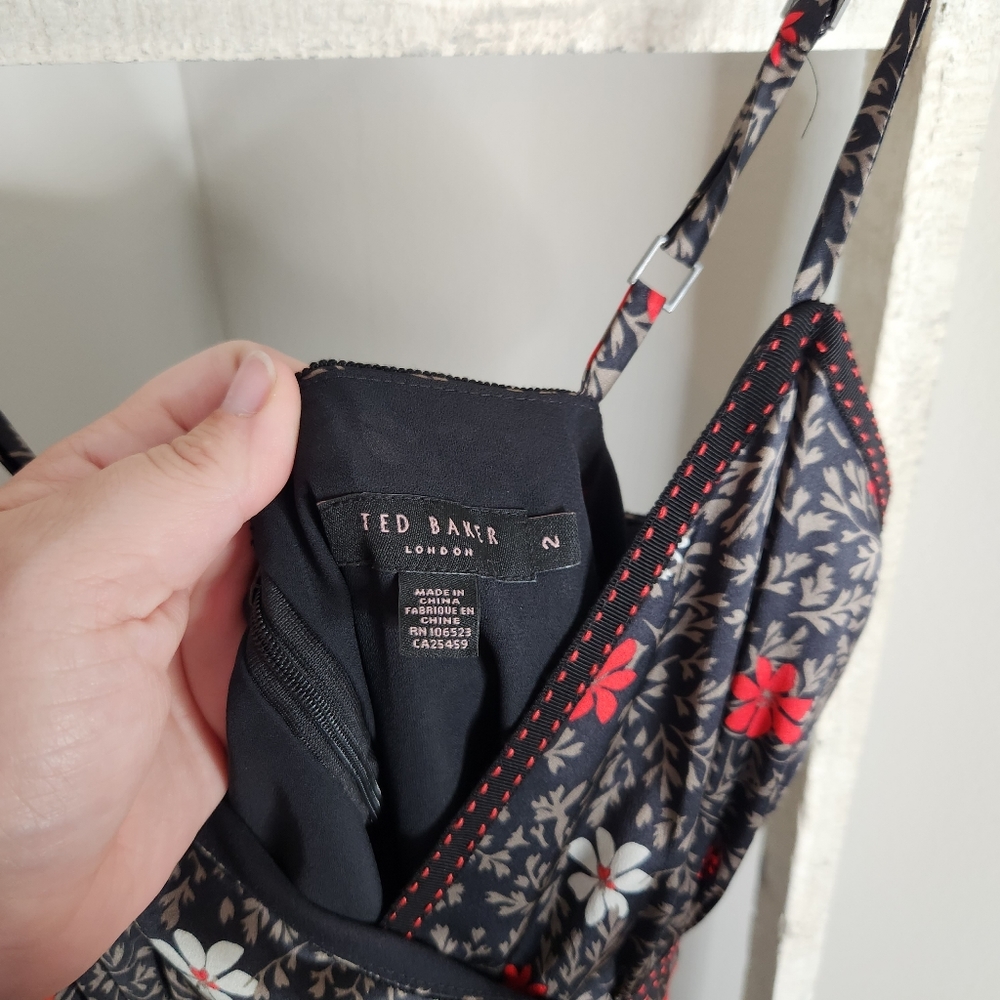 Ted Baker dress womens size 2 USA size 6 100% Silk floral cammie sleeveless - Picture 3 of 8